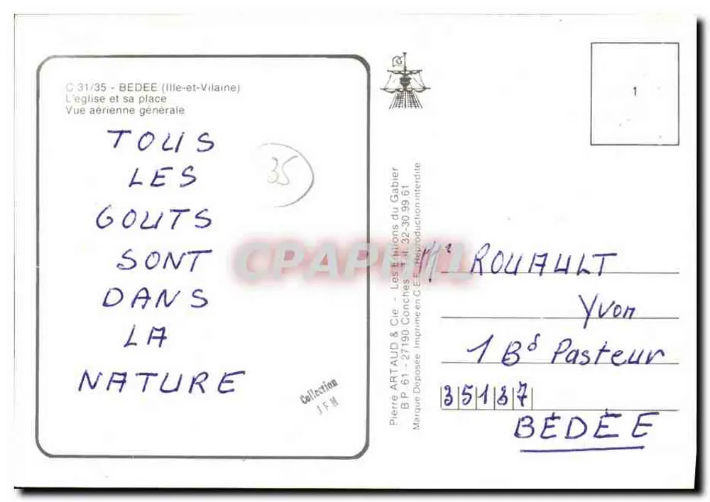 Bédée — Erinnerung an Bédée — Pierre Artaud & Cie - Rückseite