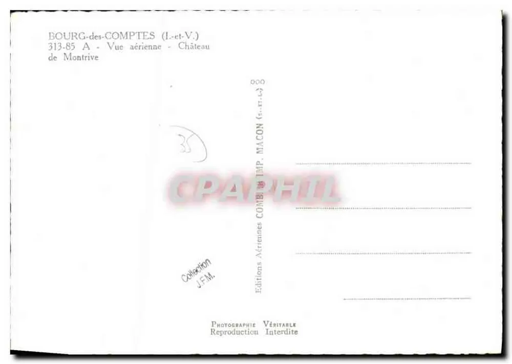 Castillo de Montrive — Vista aérea — Ediciones J.F.M. n° 313-85 - Reverso
