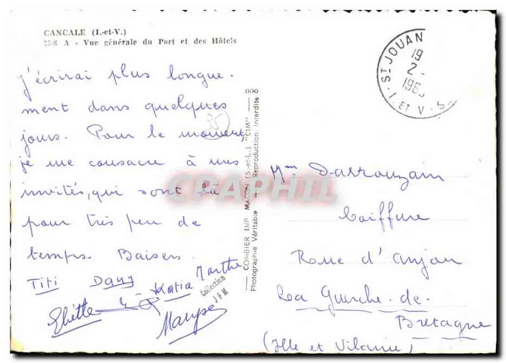 Cancale (Ille-et-Vilaine) — Allgemeiner Blick auf den Hafen und Hotels — Verlag Combier - Rückseite