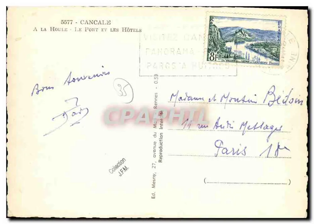 Cancal — Der Hafen und die Hotels — Verlag Mesny, 27, avenue du Mail, Rennes - Rückseite