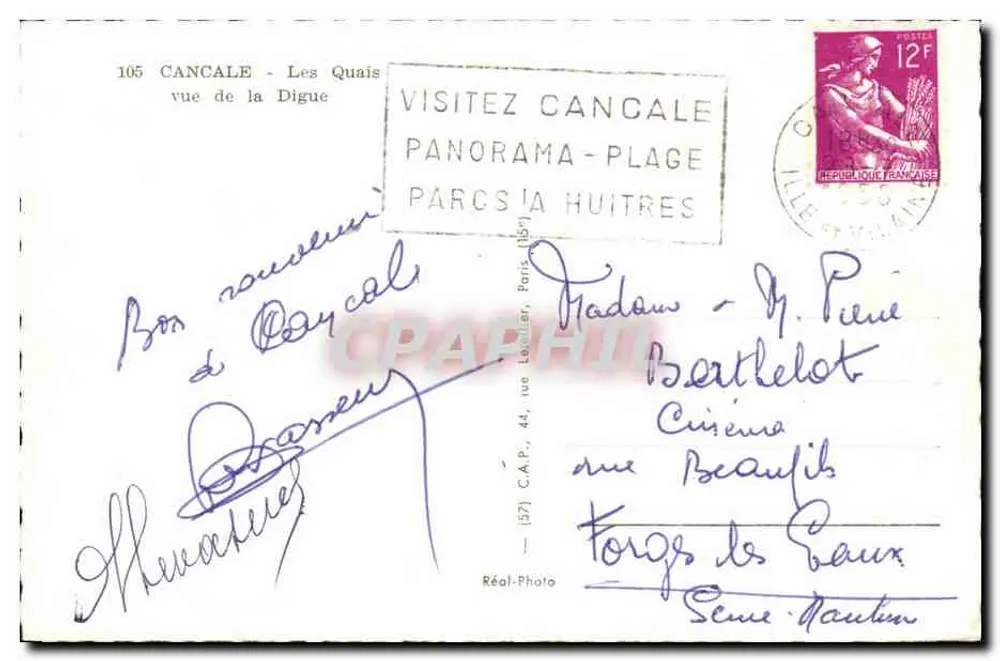 Cancalé - Los Muelles vista desde el dique — editor Réal-Photo, n° 105 - Reverso