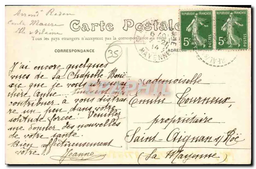 La Chapelle-Bouëxic (Ille-et-Vilaine) — As Chegadas — Castelo do Marquês de Henon — Avenida do Castelo — Editor Mary-Rousselière, Rennes - Verso