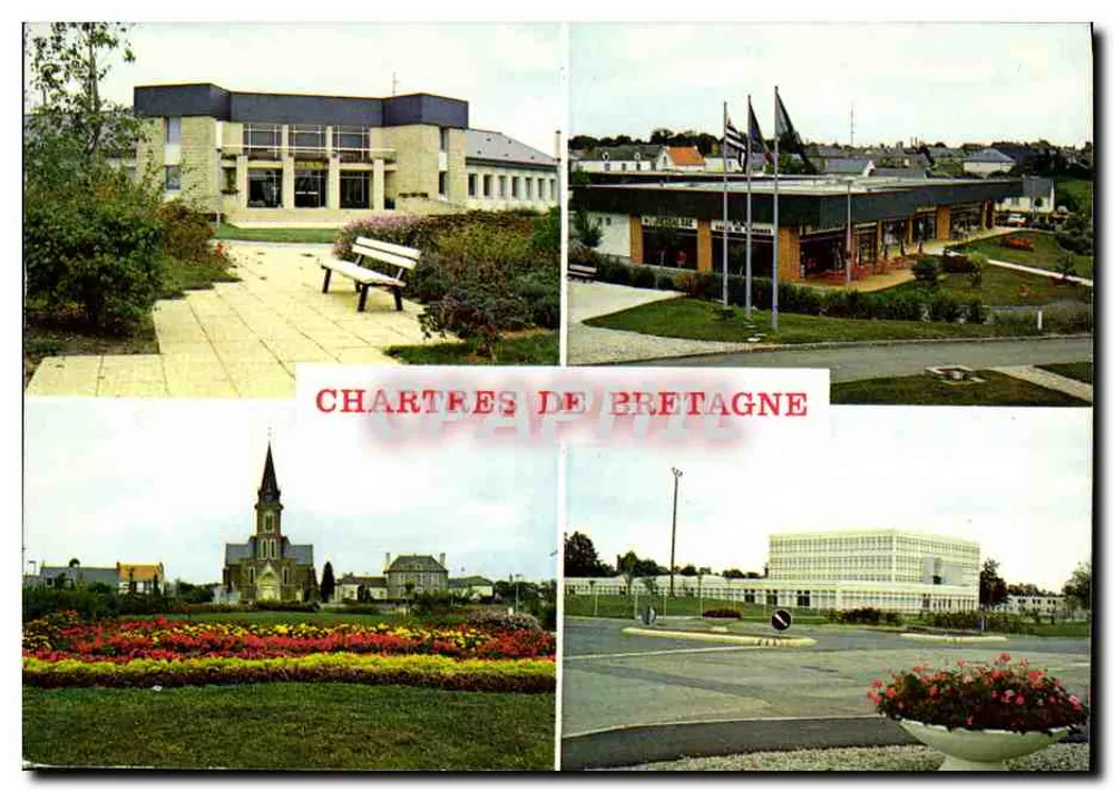 Chartres-de-Bretagne — Ansicht des Rathauses, Kirche, Einkaufszentrums und eines modernen Gebäudes — Verlag unbekannt - Vorderseite