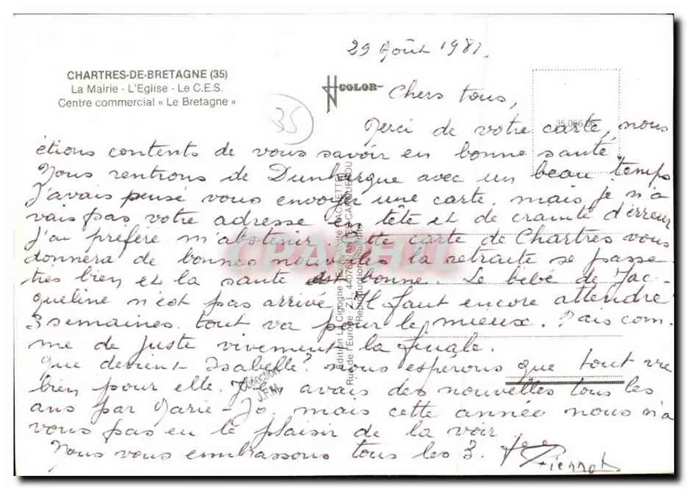 Chartres-de-Bretagne — Ansicht des Rathauses, Kirche, Einkaufszentrums und eines modernen Gebäudes — Verlag unbekannt - Rückseite