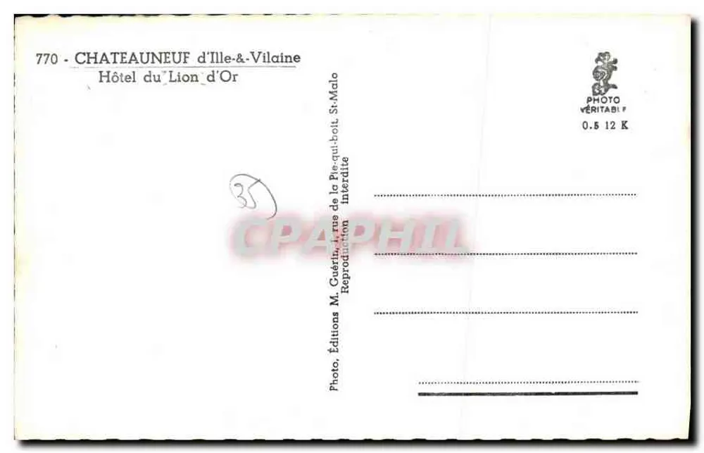 Hôtel du Lion d'Or — Châteauneuf-d'Ille-&-Vilaine — Verlag Emgé - Rückseite