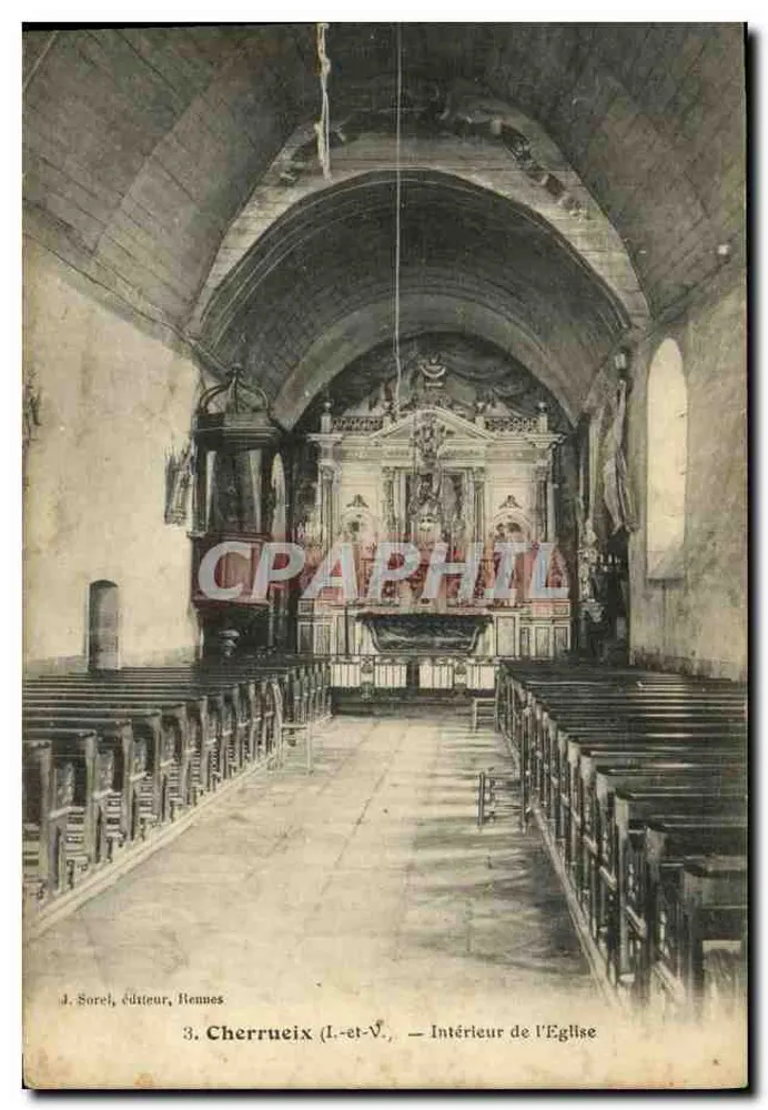 Cherrueix (Ille-et-Vilaine) — Interior da Igreja — A. Sorel, editor, Rennes, n°3 - Frente