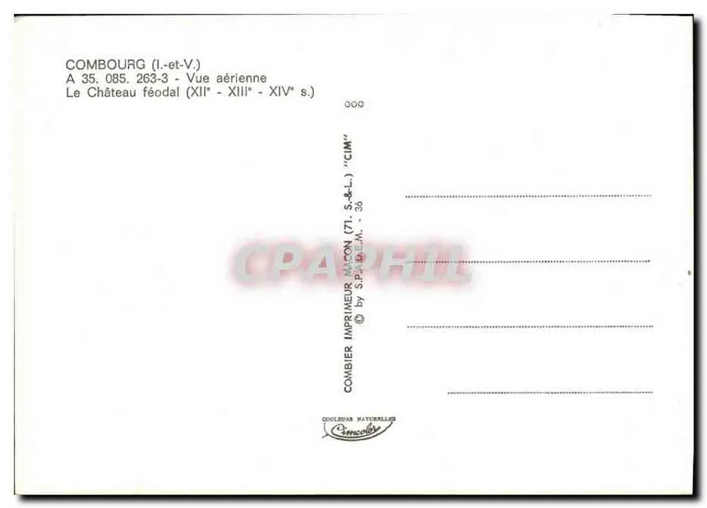 Zamek w Combourg — widok z lotu — Wydawca Combier, nr 35.085.263-3 - Rewers