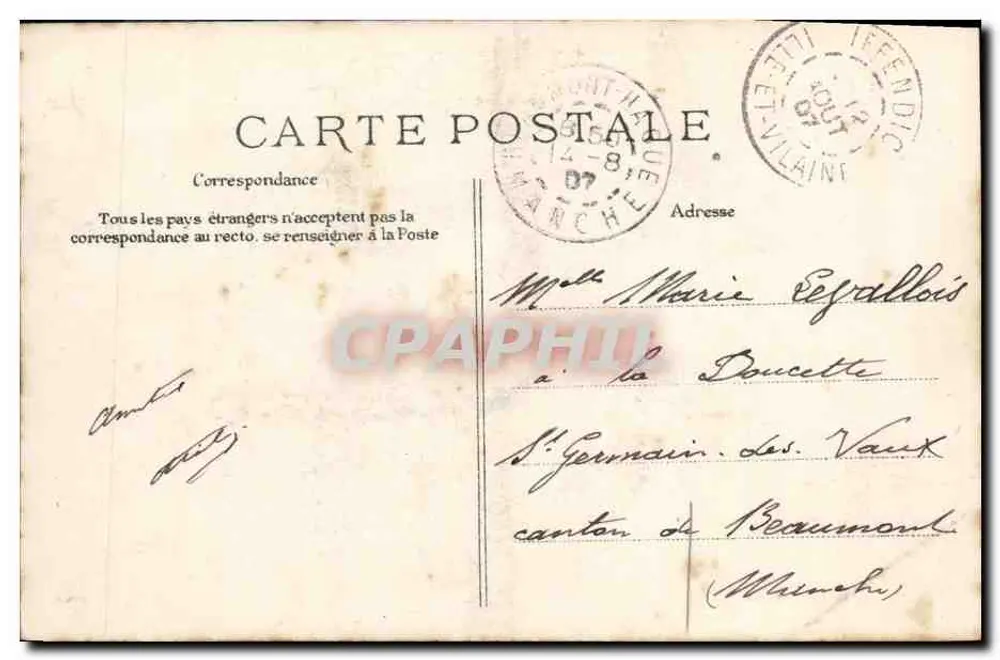 Combourg — Het spectaculaire kasteel van Combourg dat weerspiegelt in het meer met hetzelfde naam. Beroemd vanwege de verblijf van Chateaubriand die zong in een romance genaamd "Combien j'ai douce souvenance !" — J. Rouxel, Dinan - Achterkant