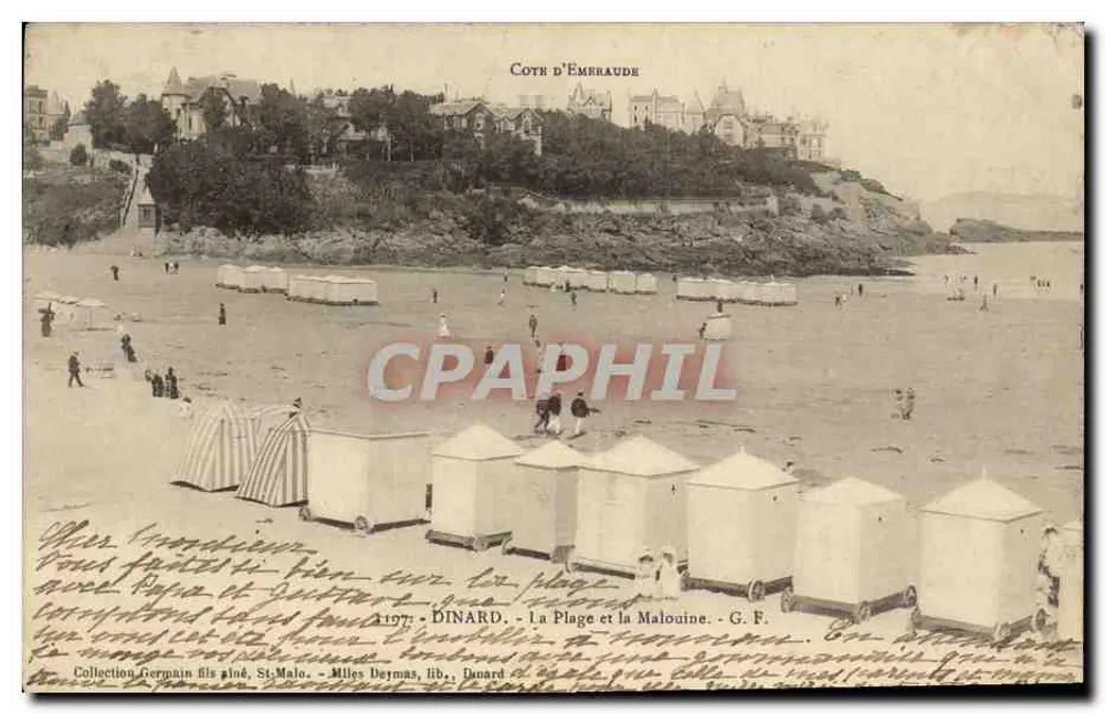 Dinard — A Praia e a Malouine — G. F. - Milles Deymas, editor - Frente