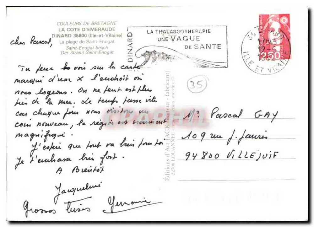 Praia de Saint-Enogat — Dinard — Edições de Arte Jack (fabricante) - Verso