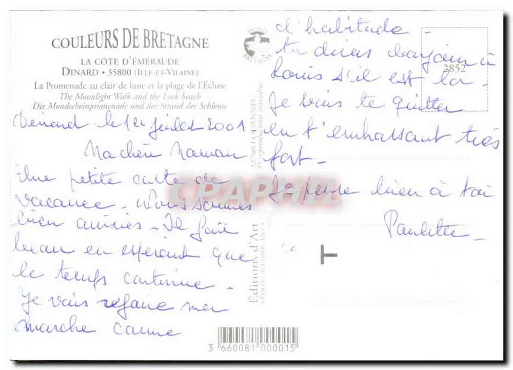 Dinard — vista da promenade e da praia — Éditions d'Art Lannoy - Verso
