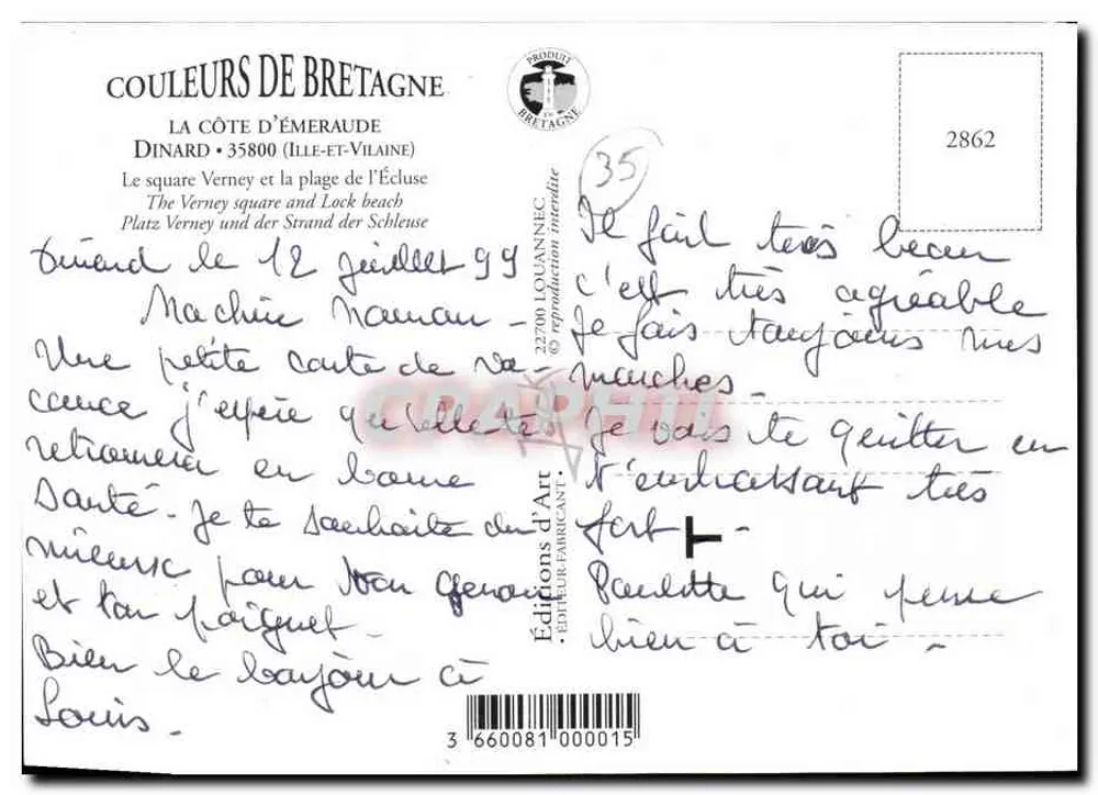 Dinard — Cidade das Flores — Edições d'Art Louannec - Verso