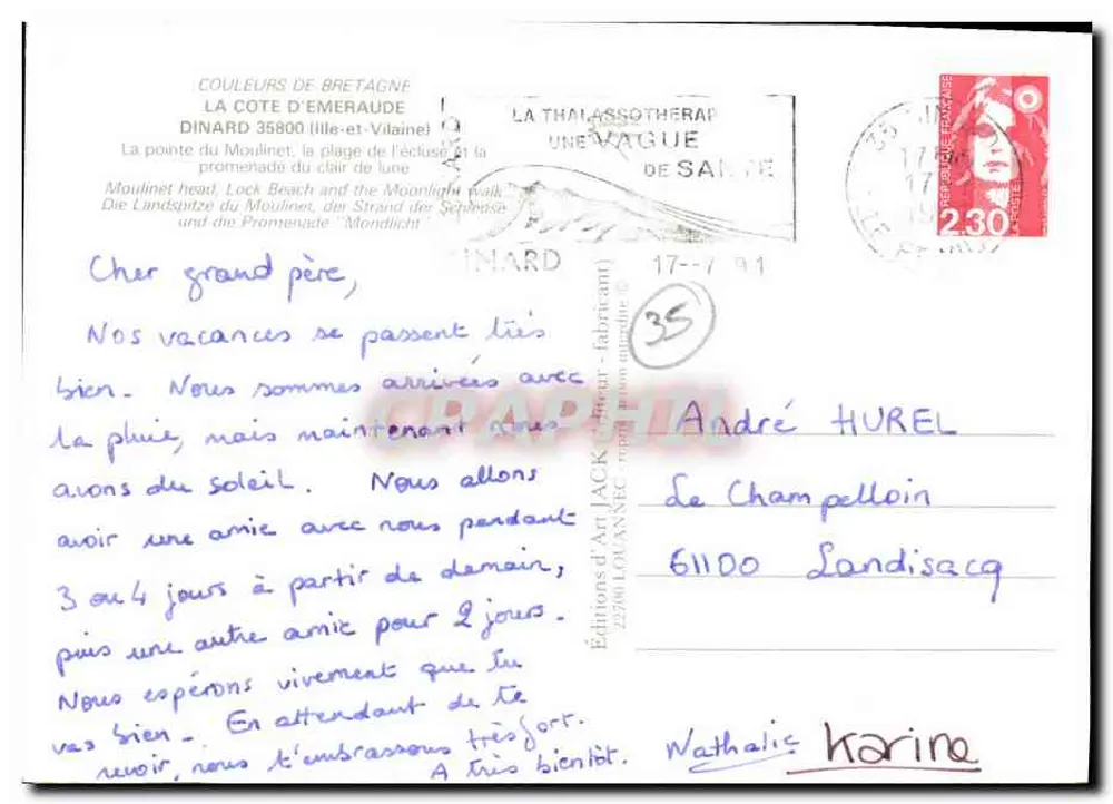 Dinard — Côte d'Émeraude — Éditions d'Art Jack (fabricant) n° 22700 - Verso
