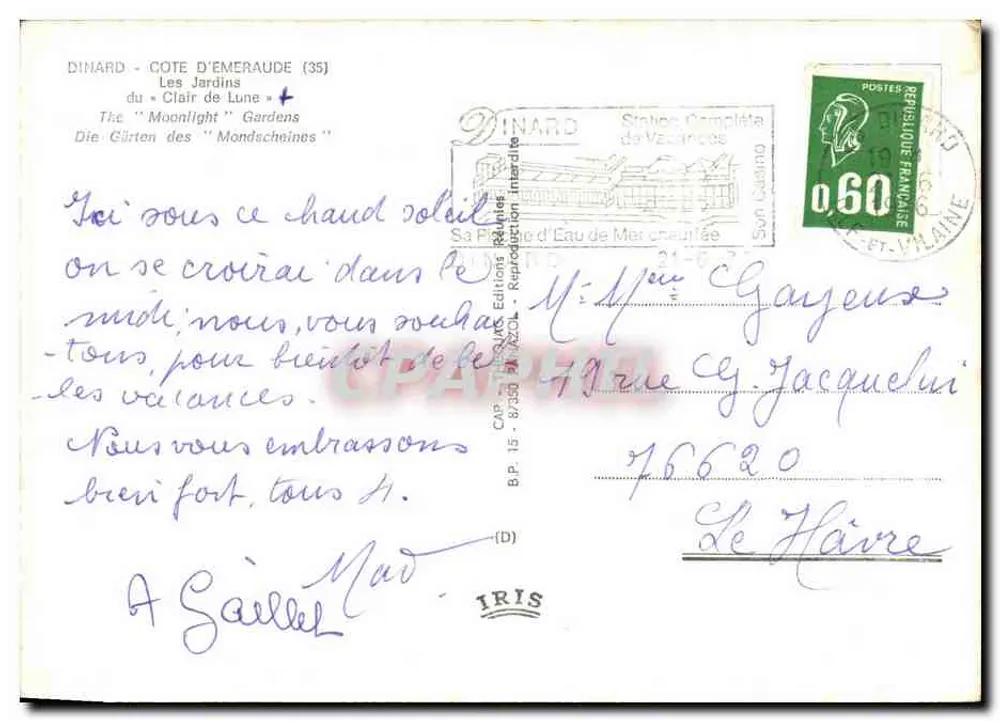 Os Jardins do « Clair de Lune » — Dinard — editor IRIS, n° 15 - Verso