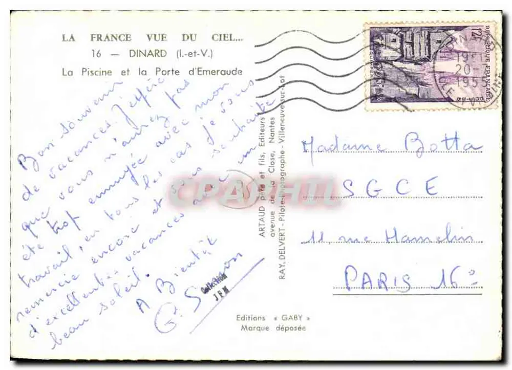 디나르 — 라 피스키네 및 에메랄드 문 — Artaud et fils, 낸트 - 뒷면