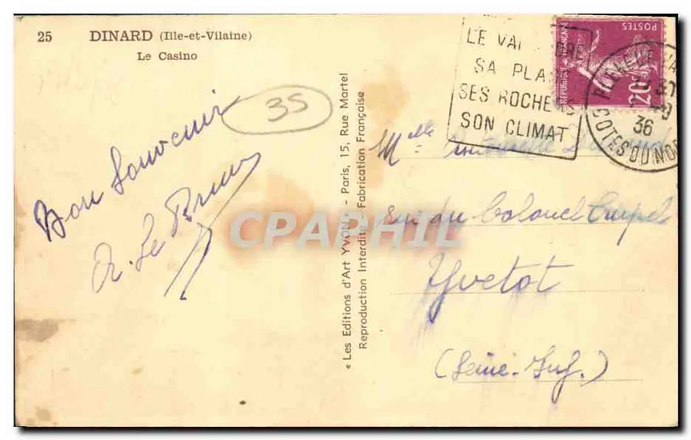 Dinard (Ille-et-Vilaine) — O Casino — Les Éditions d'Art Yvart - Verso