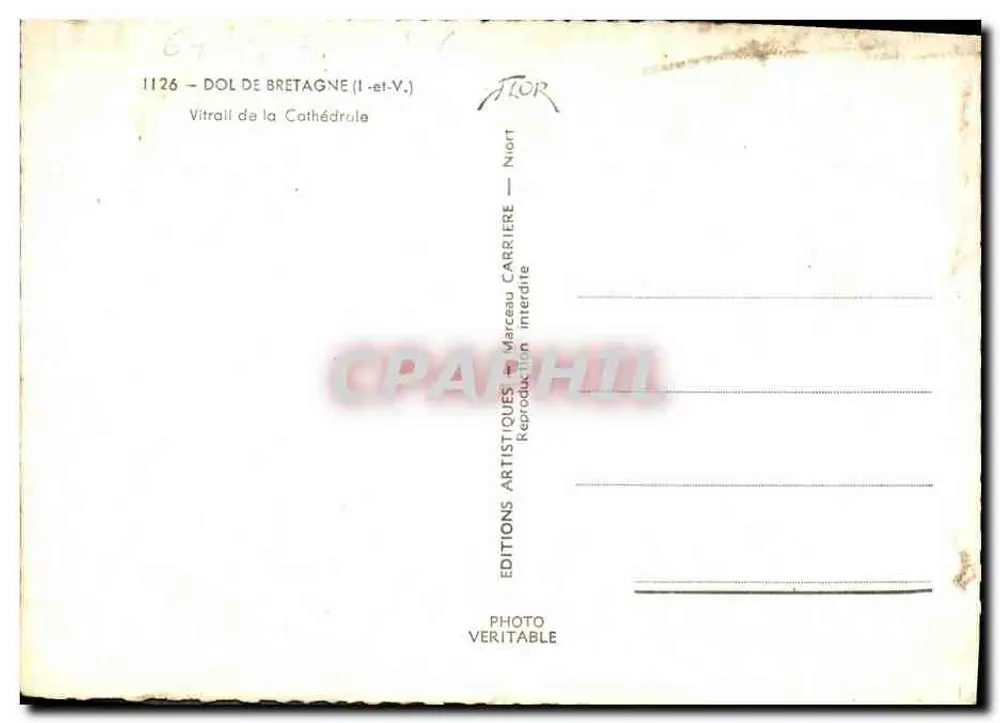 Vidro da Catedral — Dol-de-Bretagne (Il-e-V.) — Edições Artísticas Marcel Carrère - Verso
