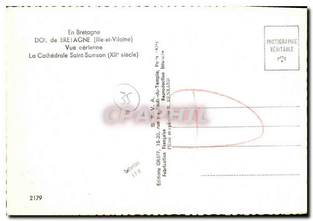 Dol-de-Bretagne — Kathedrale Saint-Samson (12. Jahrhundert) — Éditions GREFF, Nr. 2179 - Rückseite