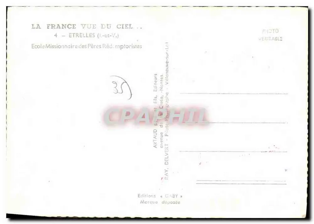 Étrelles — Escola Missionária dos Padres Redentoristas — Editor RAY. DELVERT, Nantes - Verso