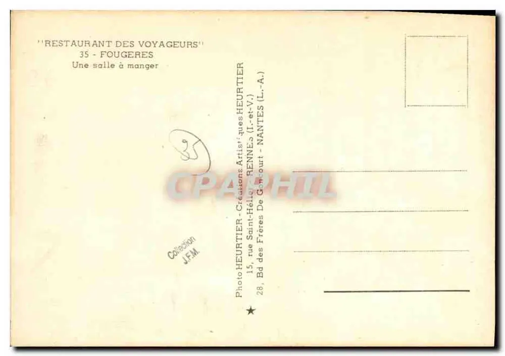 Restaurant des Voyageurs — Fougeres — Photo Heurtier - Rückseite