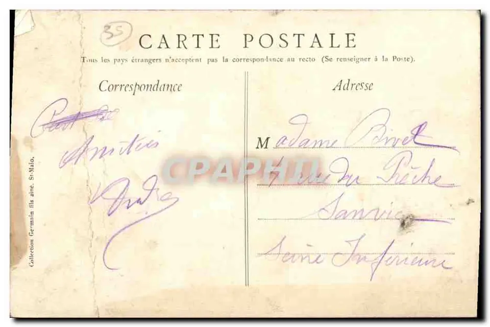 Fougères — Panoramablick auf Schloss und Stadt — Verlag German fils, n°35 - Rückseite