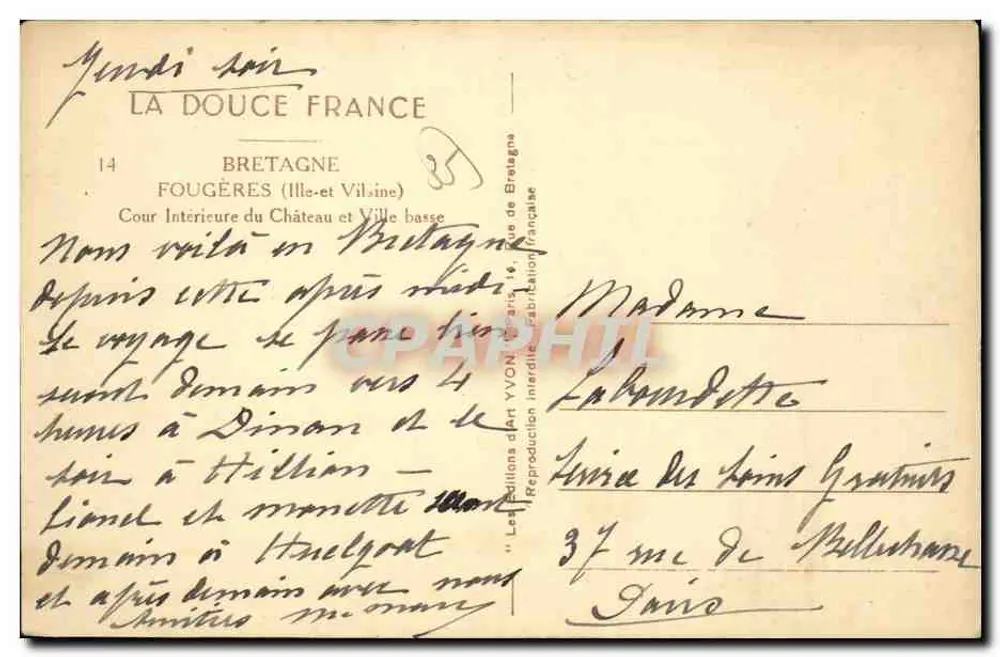 Fougères — Innenhof des Schlosses und untere Stadt — Les Éditions d'Art YVON - Rückseite