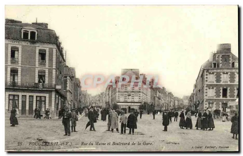 Fougères (Ille-et-Vilaine) — Rue du Maine und Boulevard de la Gare — J. Sorel, Verlag, Rennes - Vorderseite