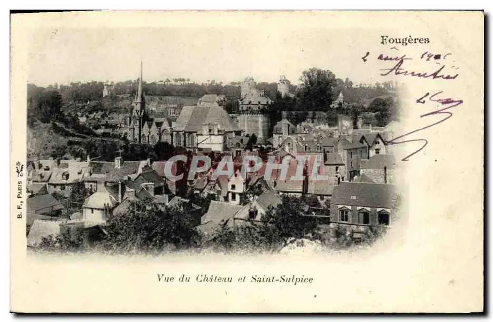Ansicht des Schlosses und der Kirche Saint-Sulpice — Fougères — B. F., Paris - Vorderseite