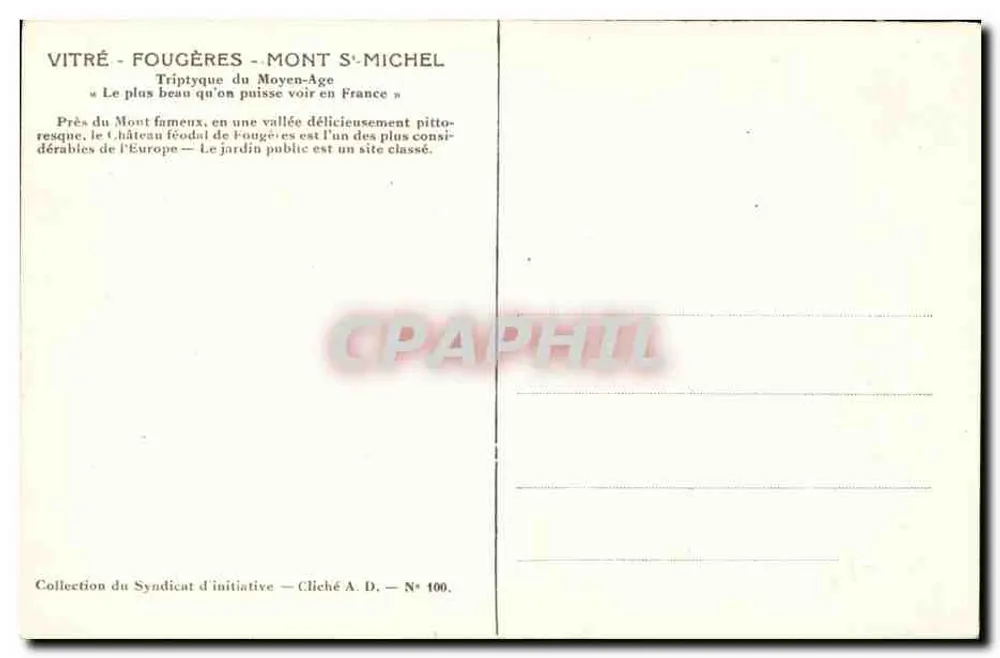 Schloss Fougères — Die Guémadeuc-Turm (12. und Ende des 13. Jahrhunderts) — Sammlung des Initiative-Verbands — Nr. 100 - Rückseite