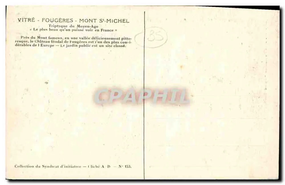 Castelo de Fougères - A Cascata — editor não identificado, número de série não visível - Verso