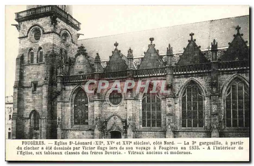 Fougères — Kirche Saint-Léonard (12., 15. und 16. Jahrhundert), Nordseite — gezeichnet von Victor Hugo während seines Besuchs in Fougères im Jahr 1833 - Vorderseite