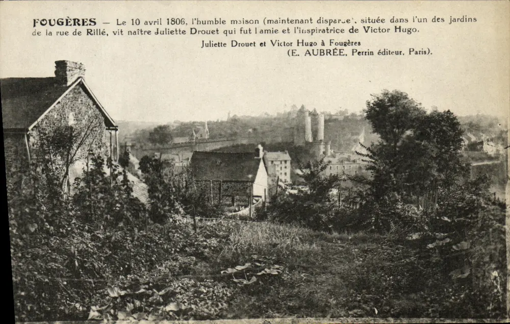 Fougères — Nascimento de Juliette Drouet, amiga e inspiradora de Victor Hugo — E. Aubrée, Perrin editor, Paris - Frente
