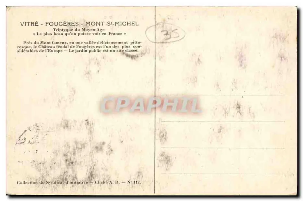 Fougères - Innenansicht des Schlosses — Verleger A. D., Nr. 112 - Rückseite