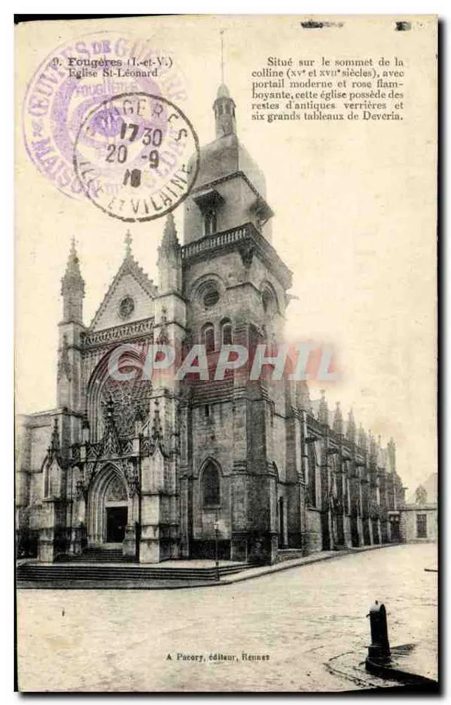Fougères (Ille-et-Vilaine) — Iglesia de San Leonardo — editor Pacory, Rennes - Anverso