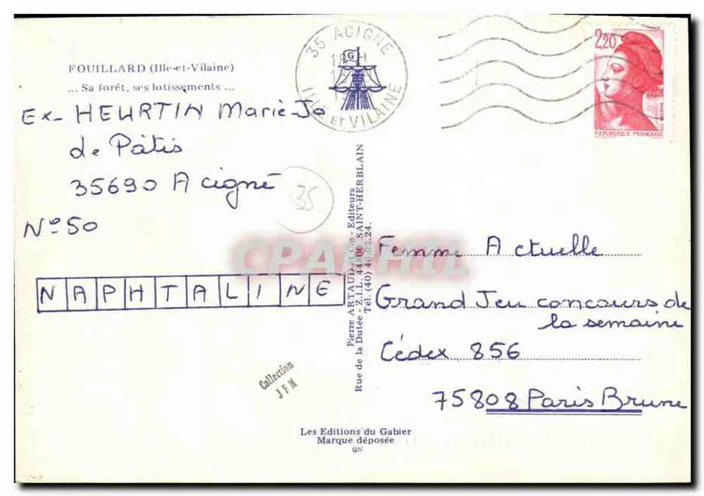 Fouilllard — vista da floresta, dos lotes e das ruas — Éditions du Gablier, N°50 - Verso