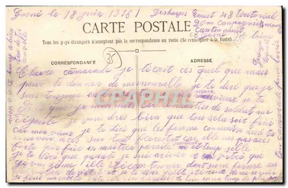 Gosné (Loire-Atlantique) — A Grande Rue — J. Sorel, editor, Rennes, n°5 - Verso