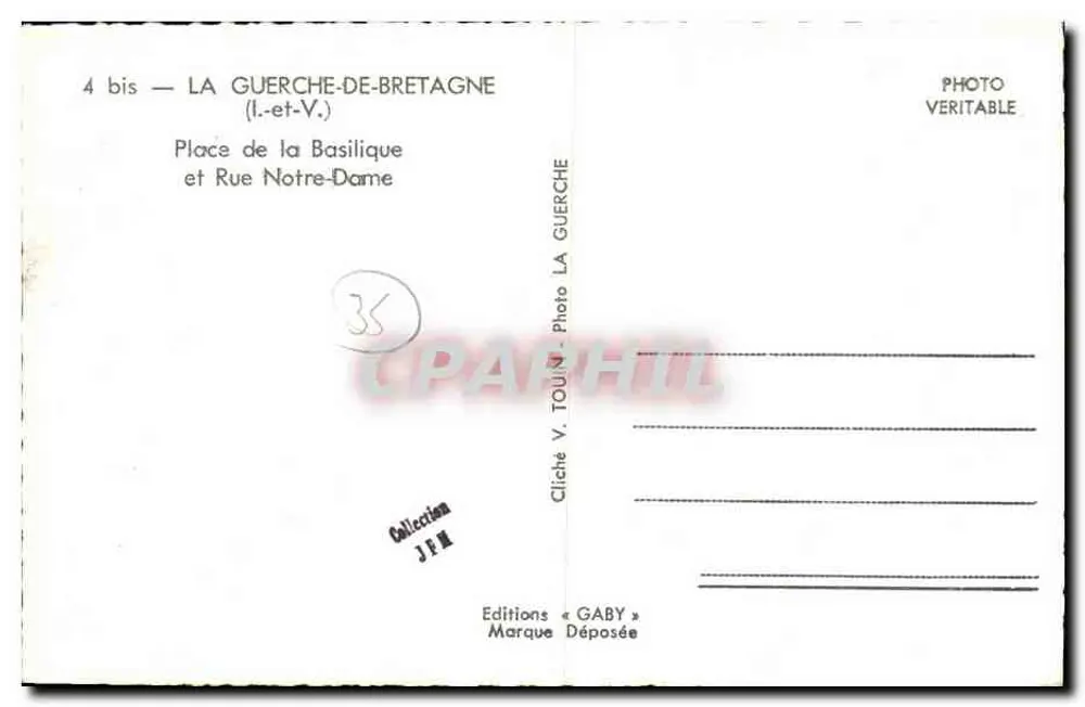 La Guerche-de-Bretagne — Platz der Basilika und Rue Notre-Dame — Editions Gaby - Rückseite