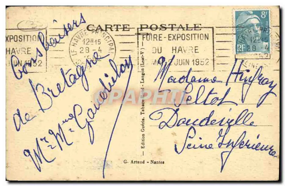 Langon (I.-et-V.) — Der Zug von Rennes, der über den Viadukt von Corbnières fährt — Edition G. Artaud, Nantes, Nr. 9 - Rückseite