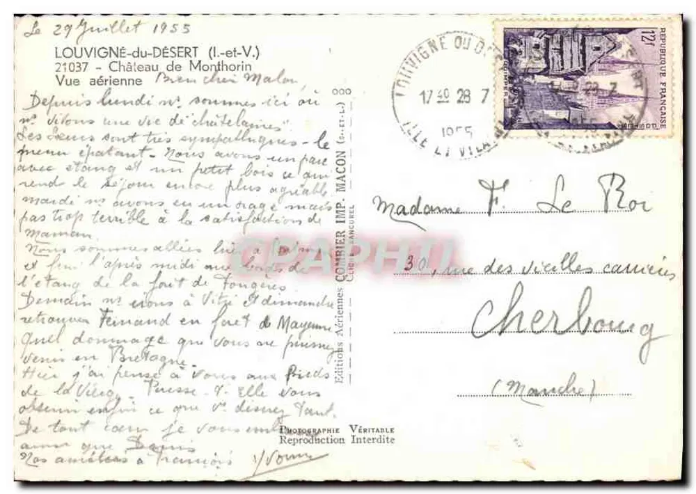 Louvigny-du-Désert (Il-et-V.) — Schloss Monthorin — Luftaufnahme — Éditions Aériennes Combier - Rückseite