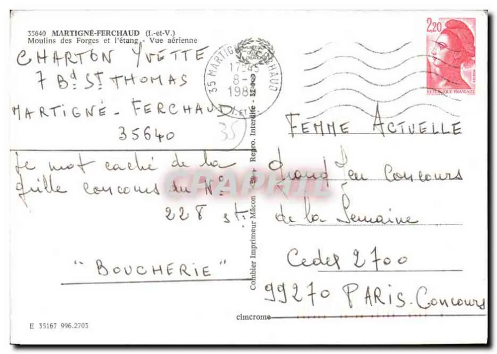 Martigné-Ferchaud — Luftbild der Mühlen und des Sees — Édition Ping - Rückseite