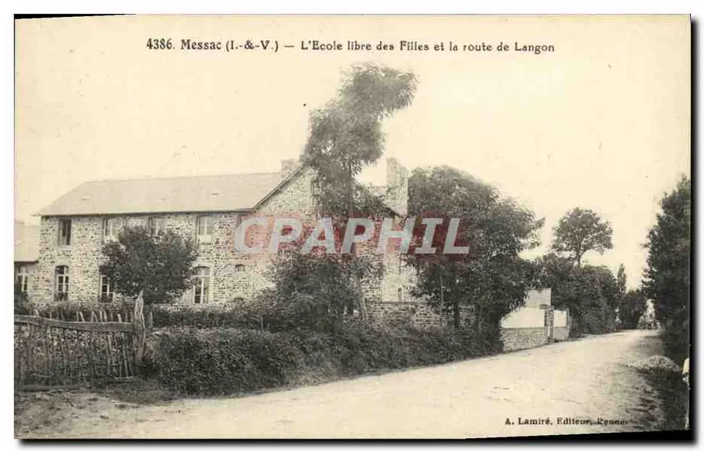 Messac (I.-&-V.) — A Escola Livre das Meninas e a estrada de Langon — A. Lamiré, Editor, Rennes - Frente