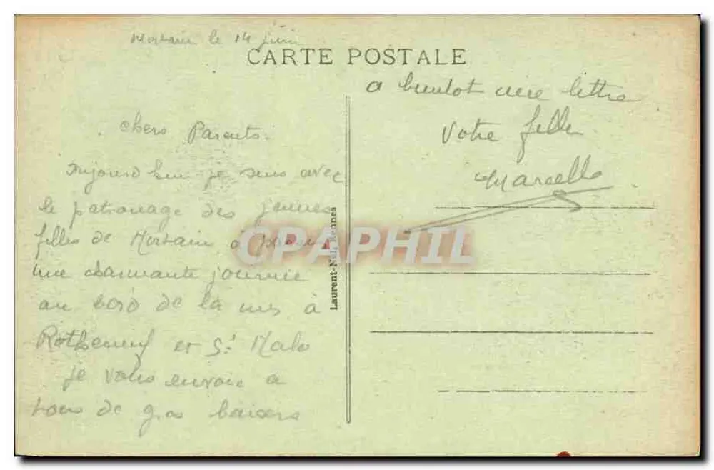 Côte d'Emeraude — Plage du Minihic et maison sur falaise — éditeur De PARAMÉ à KOTHENEUF, n° 2596 - Rückseite