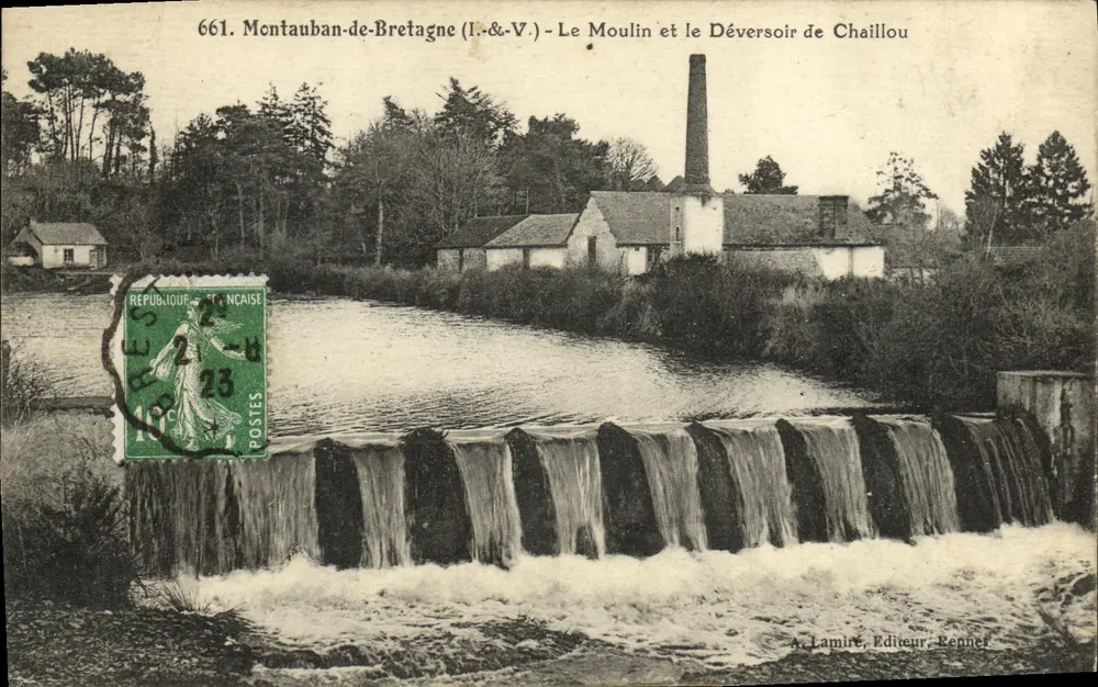 Montauban-de-Bretagne (I.-&-V.) — Ansicht des Mühlen und des Spillways von Chaillou — A. Lamire, Verleger, Rennes - Vorderseite