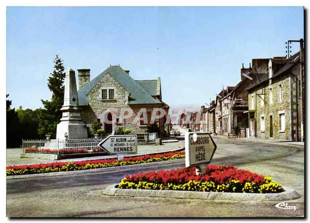 Combourger — Kreuzung von Straßen mit Denkmal und Schildern — Editions et Impressions Combier / Mâcon - Vorderseite