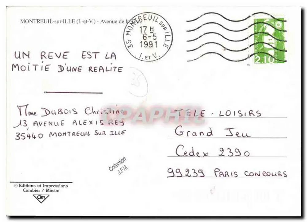 Combourger — Kreuzung von Straßen mit Denkmal und Schildern — Editions et Impressions Combier / Mâcon - Rückseite