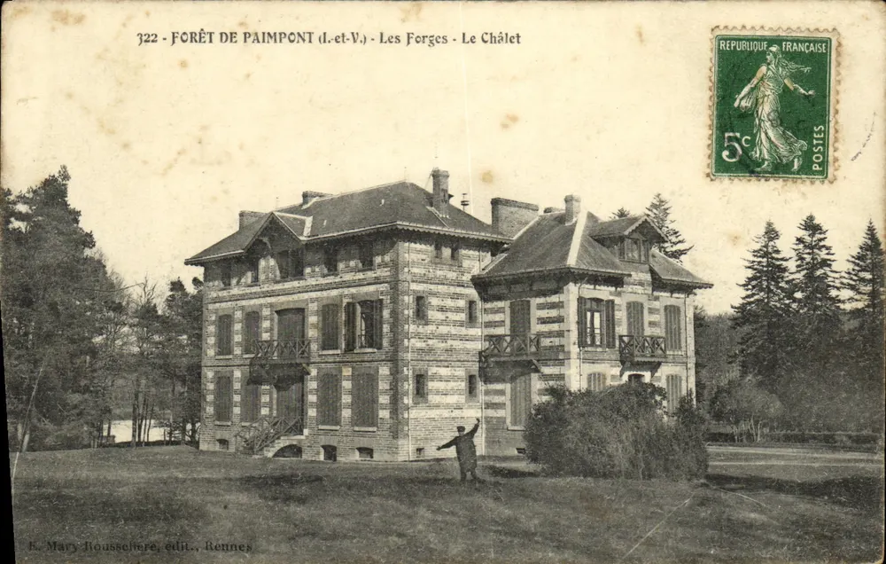 Floresta de Paimpont (Ille-et-Vilaine) - As Forjas - O Chalé — E. Mary Roussellere, editor, Rennes - Frente