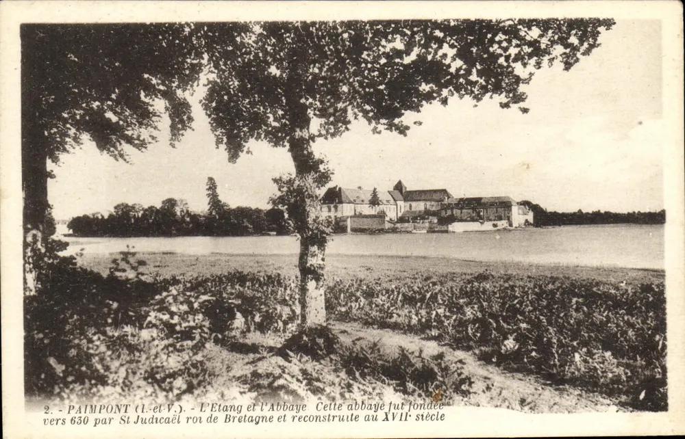 Paimpont (Ille-et-Vilaine) — O Lago e a Abadia — G. Artard, editor - Frente