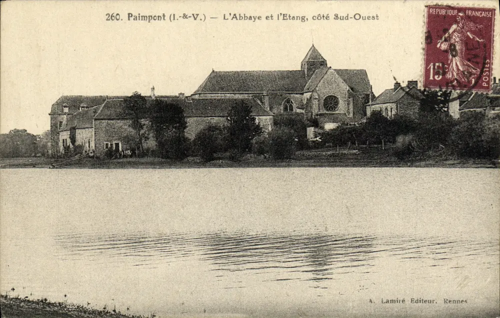 Paimpont (Ille-et-Vilaine) — Die Abtei und der See, Südwestseite — A. Lamiré Verlag, Rennes - Vorderseite