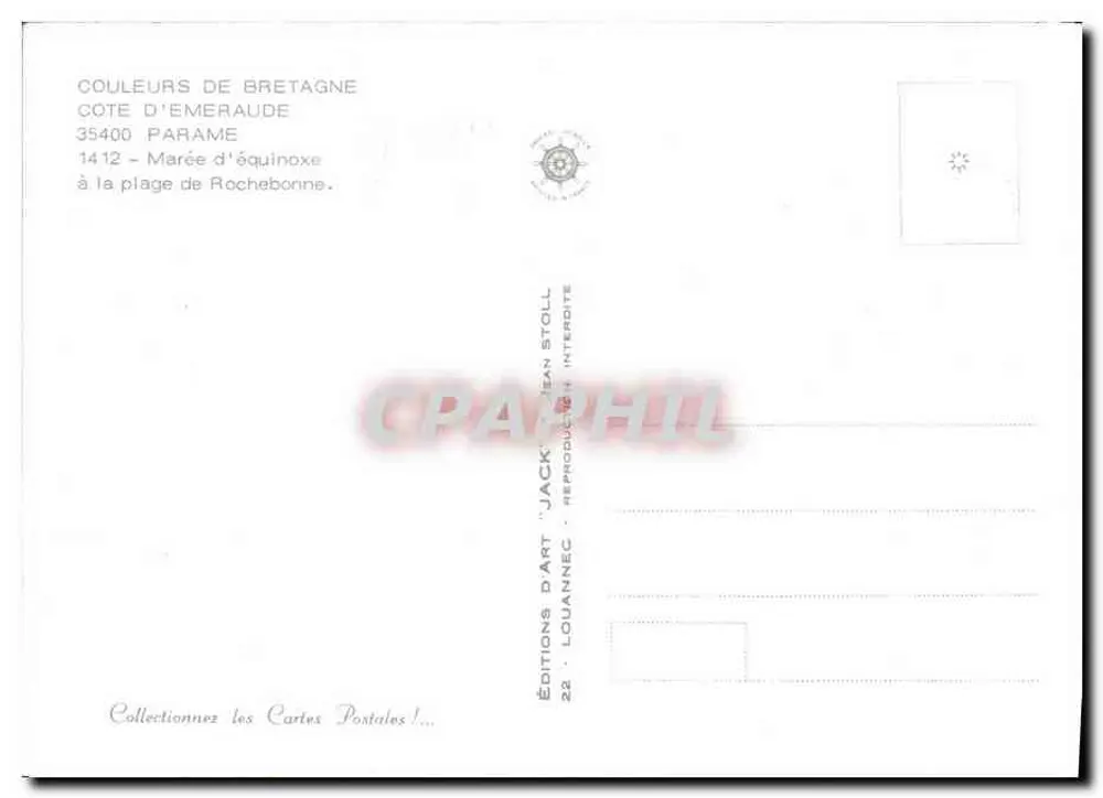 Maré de equinócio — na praia de Rochebonne — Edições d'Art Louanne Stoll - Verso