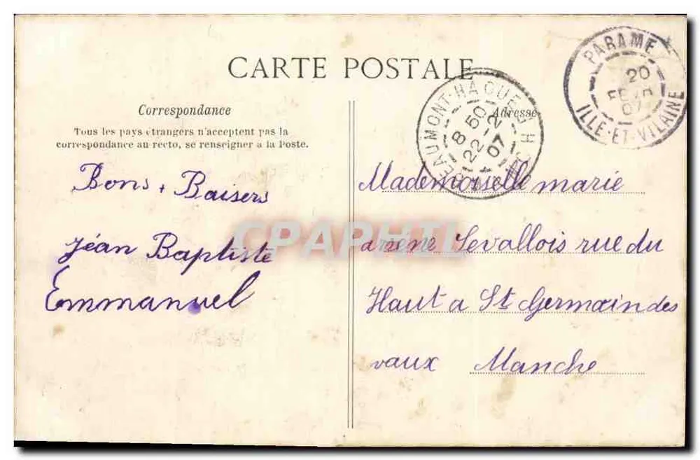 Parame — Ponta de Rochebonne — G.F. — Costa da Esmeralda - Verso